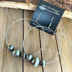 Silver Navajo pearl hoop earrings
